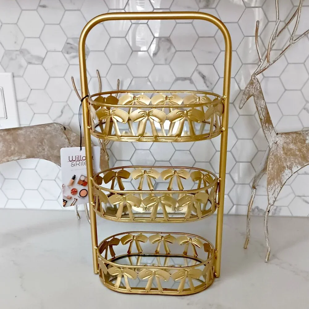 NEW! MIRRORED Tiered VANITY TRAY W/BOWS